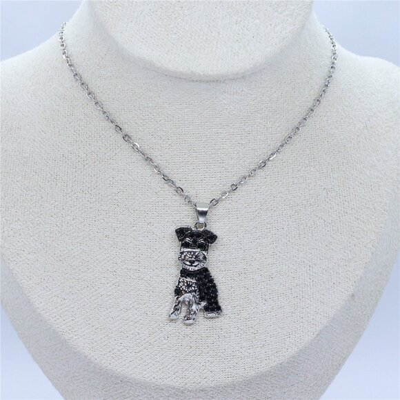Schnauzer Pet Lovers Dog Breed Puppy Owners Rhodium Sterling Silver CZ Necklace - Picture 2 of 12
